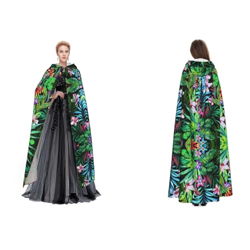 Dhnblqdp (Buntes tropisches Blatt) Druck Halloween Kapuzenumhang Hexe Cosplay Zubehör Erwachsenenkostüm von DHNBLQDP