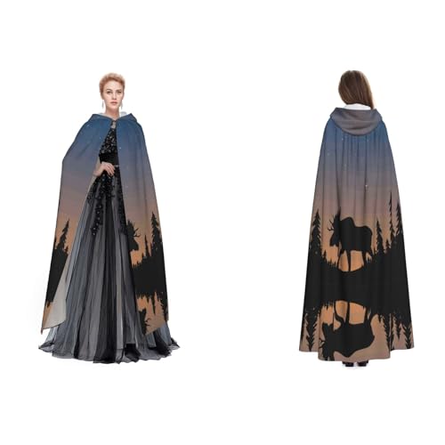 Dhnblqdp (Elch Berg Kiefer Wildnis) Druck Halloween Kapuzenumhang Hexe Cosplay Zubehör Erwachsenenkostüm von DHNBLQDP