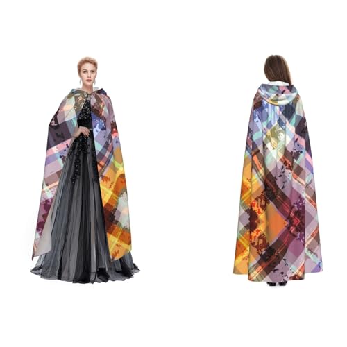 Dhnblqdp (Farbiges Köpergitter) Druck Halloween Kapuzenumhang Hexe Cosplay Zubehör Erwachsenenkostüm von DHNBLQDP
