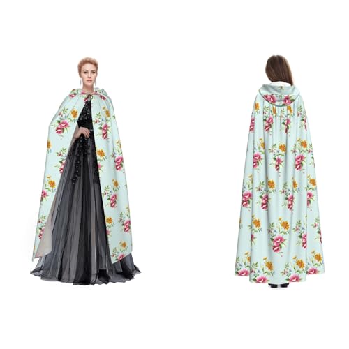 Dhnblqdp (Handbemalte Blume) Druck Halloween Kapuzenumhang Hexe Cosplay Zubehör Erwachsenenkostüm von DHNBLQDP