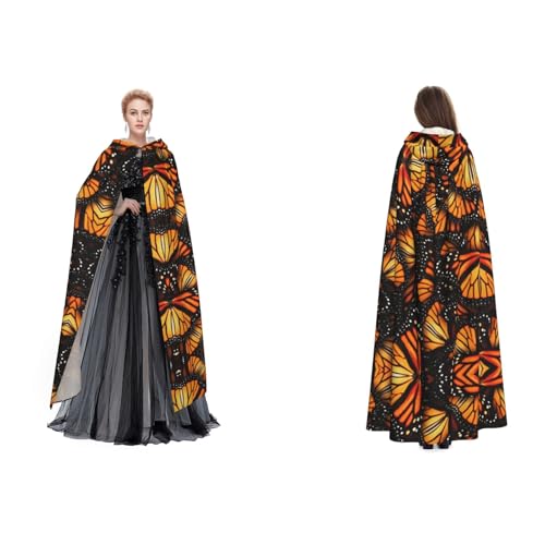 Dhnblqdp (Heaps Of Orange Monarch Butterflies) Druck Halloween Kapuzenumhang Hexe Cosplay Zubehör Erwachsenenkostüm von DHNBLQDP