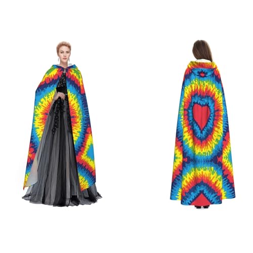 Dhnblqdp (Herz Regenbogen Batik) Druck Halloween Kapuzenumhang Hexe Cosplay Zubehör Erwachsenenkostüm von DHNBLQDP