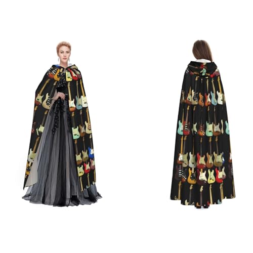 Dhnblqdp (Kunst-Gitarrenmuster) Druck Halloween Kapuzenumhang Hexe Cosplay Zubehör Erwachsenenkostüm von DHNBLQDP