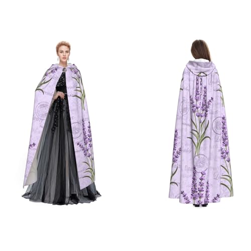 Dhnblqdp (Lavendelstempel) Druck Halloween Kapuzenumhang Hexe Cosplay Zubehör Erwachsenenkostüm von DHNBLQDP