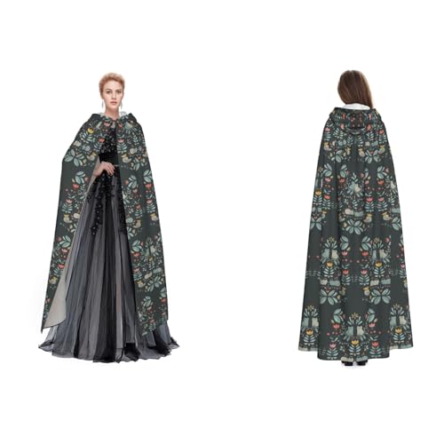 Dhnblqdp (Lustige Katzen, Vögel und Blumen) Druck Halloween Kapuzenumhang Hexe Cosplay Zubehör Erwachsenenkostüm von DHNBLQDP