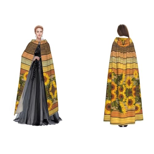 Dhnblqdp (Malen Sie Holzbrett Sonnenblume) Druck Halloween Kapuzenumhang Hexe Cosplay Zubehör Erwachsenenkostüm von DHNBLQDP