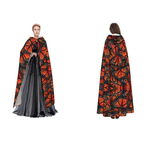Dhnblqdp (Monarch-Schmetterlinge) Druck Halloween Kapuzenumhang Hexe Cosplay Zubehör Erwachsenenkostüm von DHNBLQDP