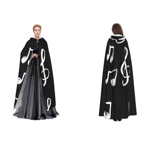 Dhnblqdp (Musiknoten) Druck Halloween Kapuzenumhang Hexe Cosplay Zubehör Erwachsenenkostüm von DHNBLQDP