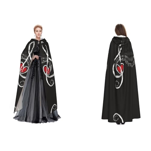 Dhnblqdp (Musiksymbole Liebe) Druck Halloween Kapuzenumhang Hexe Cosplay Zubehör Erwachsenenkostüm von DHNBLQDP