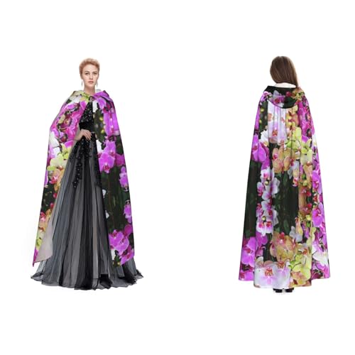 Dhnblqdp (Orchideen) Druck Halloween Kapuzenumhang Hexe Cosplay Zubehör Erwachsene Faschingskostüm von DHNBLQDP