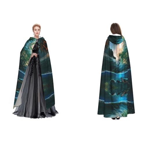 Dhnblqdp (Palmen und Meeresschildkröten tauchen unter Wasser) Druck Halloween Kapuzenumhang Hexe Cosplay Zubehör Erwachsenenkostüm von DHNBLQDP