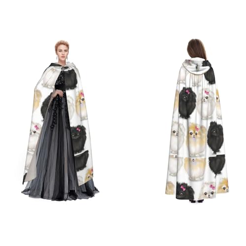 Dhnblqdp (Pomeranians-Muster) Druck Halloween Kapuzenumhang Hexe Cosplay Zubehör Erwachsenenkostüm von DHNBLQDP
