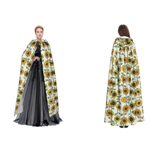 Dhnblqdp (Romantische Sonnenblumen) Druck Halloween Kapuzenumhang Hexe Cosplay Zubehör Erwachsene Kostüm von DHNBLQDP