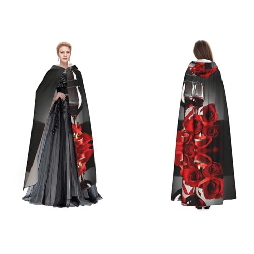 Dhnblqdp (Rotweinrose und Kerze) Druck Halloween Kapuzenumhang Hexe Cosplay Zubehör Erwachsenenkostüm von DHNBLQDP