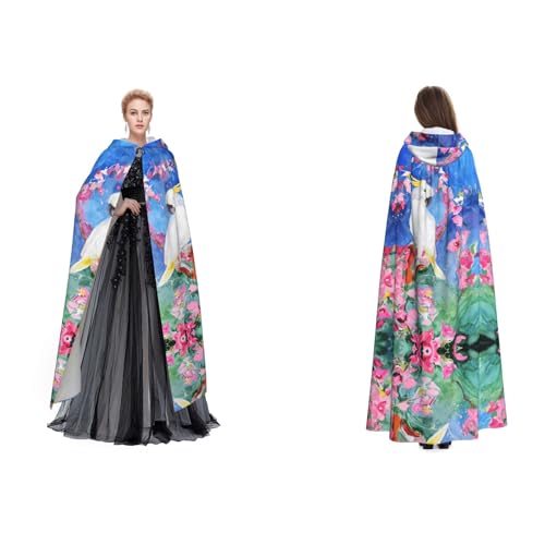 Dhnblqdp (Schöner Kakadu-Vogel-Blume) Druck Halloween Kapuzenumhang Hexe Cosplay Zubehör Erwachsenenkostüm von DHNBLQDP