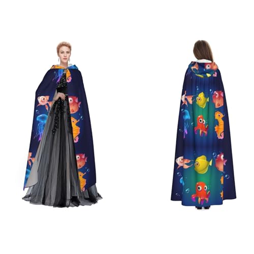 Dhnblqdp (Sea Life) Druck Halloween Kapuzenumhang Hexe Cosplay Zubehör Erwachsenenkostüm von DHNBLQDP