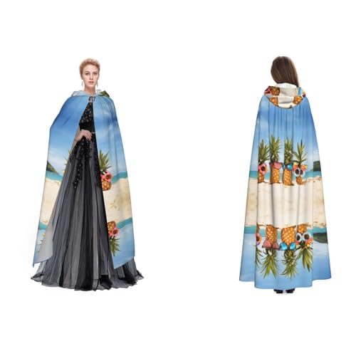 Dhnblqdp (Seaside Beach Yellow Geometric Ananas) Print Halloween Hooded Cape Witch Cosplay Accessories Adult Fancy Dress Costume von DHNBLQDP