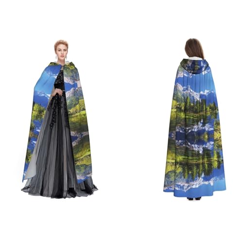 Dhnblqdp (Snowy Mountains) Print Halloween Hooded Cape Witch Cosplay Accessories Adult Fancy Dress Costume von DHNBLQDP