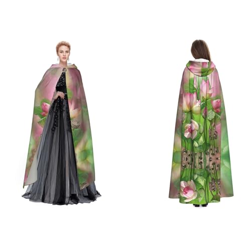 Dhnblqdp (Spirit Of The Lotus) Print Halloween Hooded Cape Witch Cosplay Accessories Adult Fancy Dress Costume von DHNBLQDP