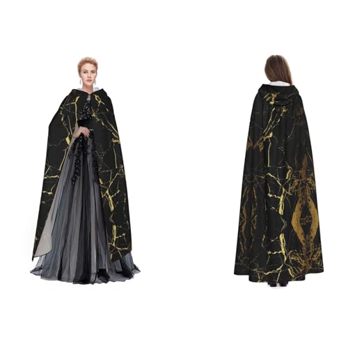 Dhnblqdp (Stilvolle Goldmarmorier-Textur) Druck Halloween Kapuzenumhang Hexe Cosplay Zubehör Erwachsenenkostüm von DHNBLQDP