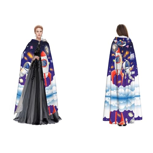 Dhnblqdp (Universum Astronaut Rakete Galaxie) Druck Halloween Kapuzenumhang Hexe Cosplay Zubehör Erwachsenenkostüm von DHNBLQDP