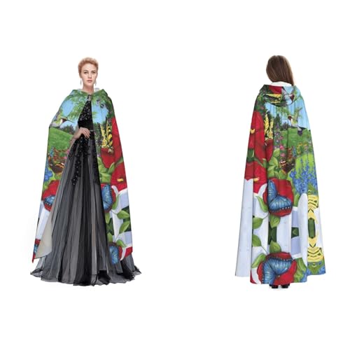 Dhnblqdp (Vögel, Schmetterling, Blume) Druck, Halloween, Kapuzenumhang, Hexe, Cosplay, Zubehör, Erwachsenenkostüm von DHNBLQDP