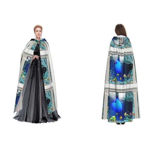 Dhnblqdp (Wall Underwater World Fish) Print Halloween Hooded Cape Witch Cosplay Accessories Adult Fancy Dress Costume von DHNBLQDP