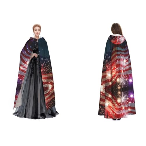 Dhnblqdp Feuerwerk Amerikanische Flagge) Druck Halloween Kapuzenumhang Hexe Cosplay Zubehör Erwachsenenkostüm von DHNBLQDP