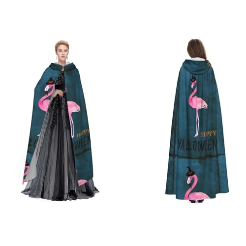 Dhnblqdp Halloween-Flamingo-Hexenhut-Druck, Halloween-Kapuzenumhang, Hexe, Cosplay-Zubehör, Erwachsenenkostüm von DHNBLQDP