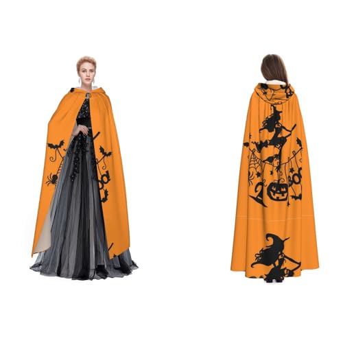 Dhnblqdp Halloween-Hexe fliegend, bedruckt, Halloween-Kapuzenumhang, Hexe, Cosplay-Zubehör, Erwachsenenkostüm von DHNBLQDP