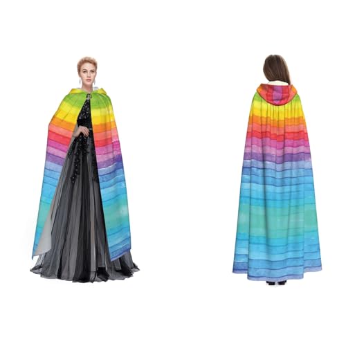 Dhnblqdp Halloween-Kapuzenumhang, Hexe, Cosplay, Zubehör, Erwachsenenkostüm, Regenbogenfarben gestreift von DHNBLQDP