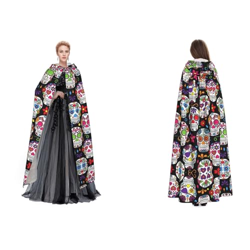 Dhnblqdp Halloween Kapuzenumhang Hexe Cosplay Zubehör Erwachsene Kostüm (Sugar Skulls) von DHNBLQDP