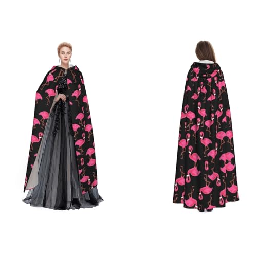 Dhnblqdp Halloween Kapuzenumhang Hexe Cosplay Zubehör Erwachsenenkostüm (Lovely Pink Flamingos) von DHNBLQDP