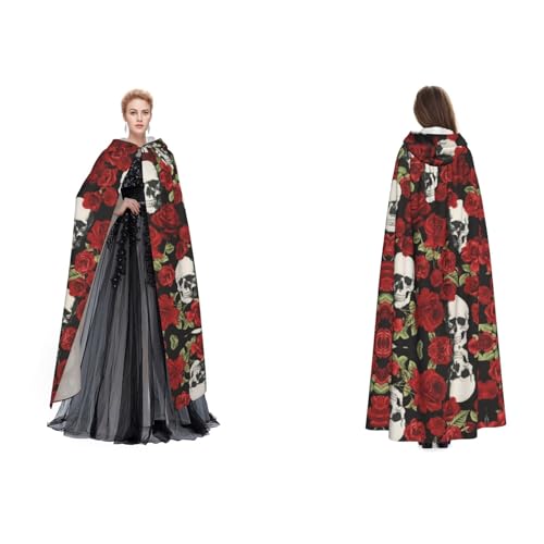 Dhnblqdp Halloween Kapuzenumhang Hexe Cosplay Zubehör Erwachsenenkostüm (Rose Totenkopf) von DHNBLQDP