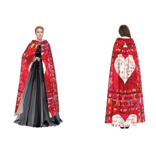 Dhnblqdp Halloween Kapuzenumhang Hexe Cosplay Zubehör Erwachsenenkostüm (Rote Herzen Liebe) von DHNBLQDP