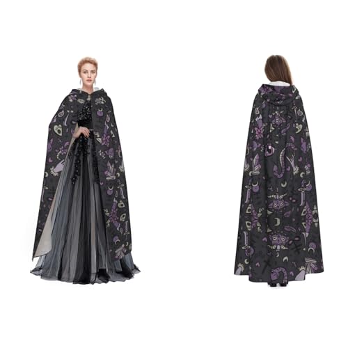 Dhnblqdp Halloween Kapuzenumhang Hexe Cosplay Zubehör Erwachsenenkostüm Lila Schwarz Gothic Gruselig von DHNBLQDP