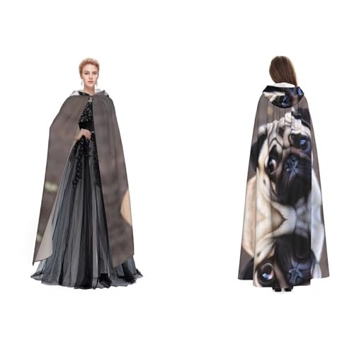 Dhnblqdp Halloween-Kapuzenumhang mit Mops-Motiv, Hexe, Cosplay-Zubehör, Erwachsenenkostüm von DHNBLQDP