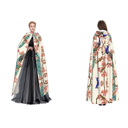 Dhnblqdp Halloween-Kapuzenumhang mit Pfauenmotiv, Hexe, Cosplay-Zubehör, Erwachsenenkostüm von DHNBLQDP