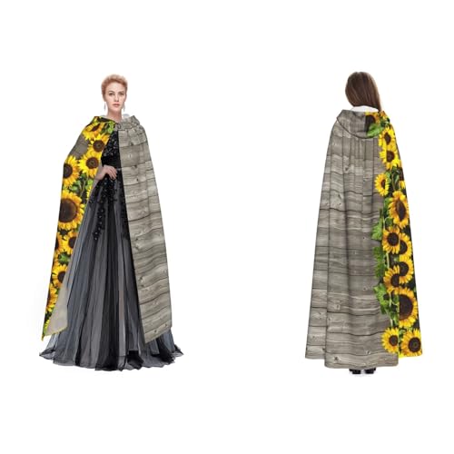 Dhnblqdp Halloween-Kapuzenumhang mit Pflanzenmotiv und Sonnenblumen-Motiv, Hexe, Cosplay-Zubehör, Erwachsenenkostüm von DHNBLQDP