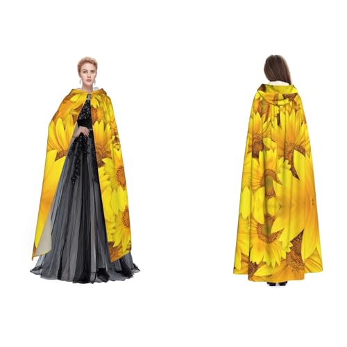 Dhnblqdp Halloween-Kapuzenumhang mit Sonnenblumen, gelbe Blumen, Hexe, Cosplay, Zubehör, Erwachsenenkostüm von DHNBLQDP