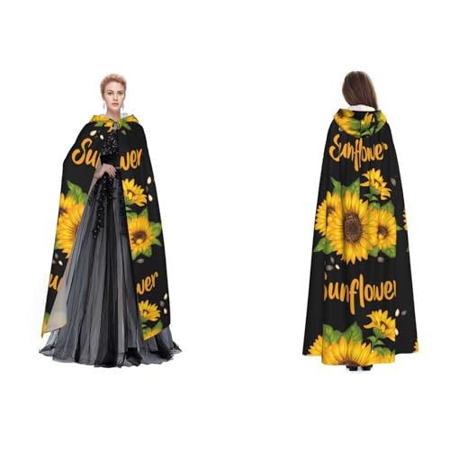 Dhnblqdp Halloween-Kapuzenumhang mit Sonnenblumen-Motiv, Hexe, Cosplay-Zubehör, Erwachsenenkostüm von DHNBLQDP