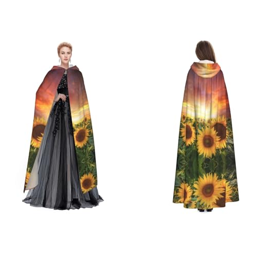 Dhnblqdp Halloween-Kapuzenumhang mit Sonnenblumen-Motiv, Hexe, Cosplay-Zubehör, Erwachsenenkostüm von DHNBLQDP