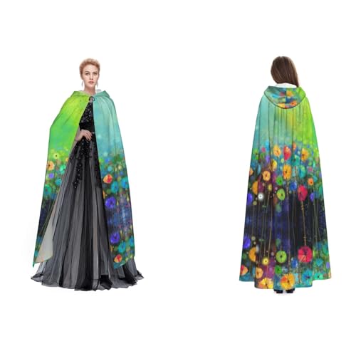 Dhnblqdp Halloween-Kapuzenumhang mit abstraktem Stil, bunte Blumen, Hexe, Cosplay, Zubehör, Erwachsenenkostüm von DHNBLQDP