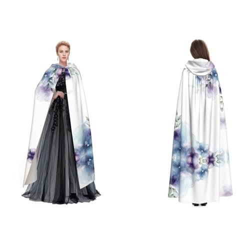 Dhnblqdp Halloween-Kapuzenumhang mit blauen, violetten Blumen und grünen Blättern, Hexe, Cosplay-Zubehör, Erwachsenenkostüm Dhnblqdp Halloween-Kapuzenumhang mit blauen, violetten Blumen und grünen Blättern, Hexe, Cosplay-Zubehör, Erwachsenenkostüm von DHNBLQDP