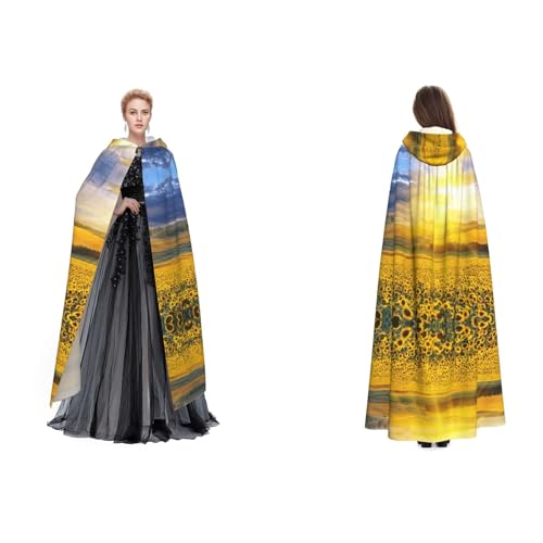 Dhnblqdp Halloween-Kapuzenumhang mit goldener Sonnenblume, Hexe, Cosplay-Zubehör, Erwachsenenkostüm von DHNBLQDP
