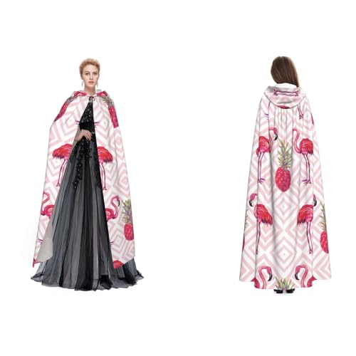 Dhnblqdp Halloween-Kapuzenumhang mit pinkem Flamingo-Ananas-Druck, Hexe, Cosplay-Zubehör, Erwachsenenkostüm Dhnblqdp Halloween-Kapuzenumhang mit pinkem Flamingo-Ananas-Druck, Hexe, Cosplay-Zubehör, Erwachsenenkostüm von DHNBLQDP
