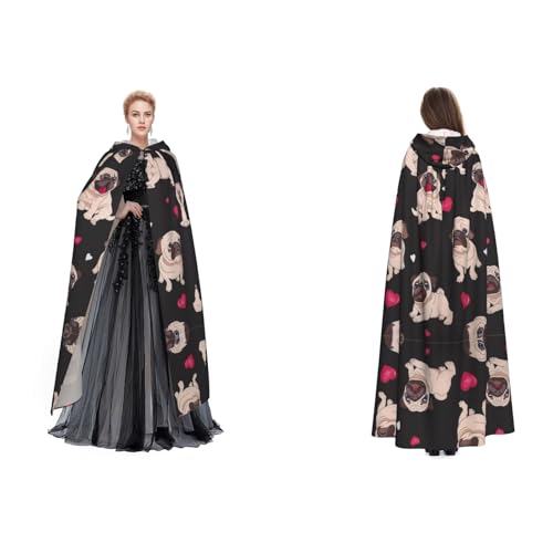 Dhnblqdp Halloween-Kapuzenumhang mit süßem Mops, Hexen-Zubehör, Erwachsenenkostüm von DHNBLQDP