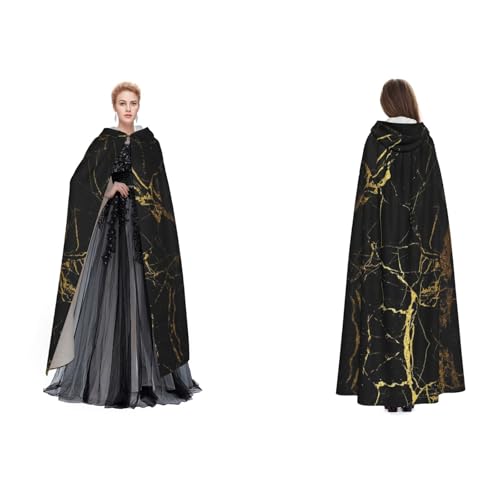 Dhnblqdp Halloween-Umhang mit Kapuze, Hexe, Cosplay, Zubehör, Erwachsenenkostüm, Schwarz / goldfarben von DHNBLQDP