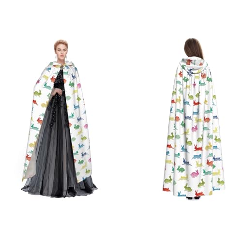 Dhnblqdp Hasen in verschiedenen Posen, springen und laufen), Druck, Halloween, Kapuzenumhang, Hexe, Cosplay, Zubehör, Erwachsenenkostüm von DHNBLQDP
