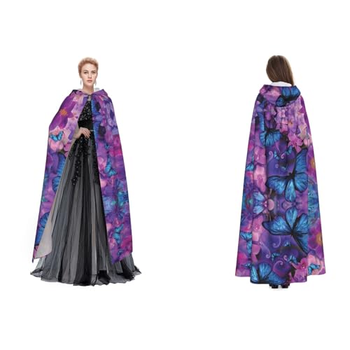Dhnblqdp Schmetterling-Aufdruck, Halloween-Kapuzenumhang, Hexe, Cosplay-Zubehör, Erwachsenenkostüm von DHNBLQDP